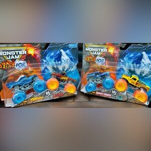 NEW 2025 Monster Jam Fire & Ice Split Zombie vs Dragon & Grave Digger vs Whipl
